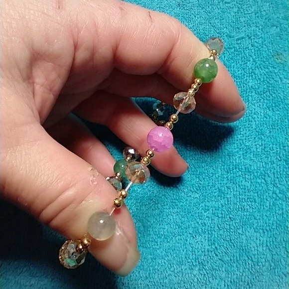 Goldtone multicolor white butterfly beaded stretch bracelet - Picture 2 of 3